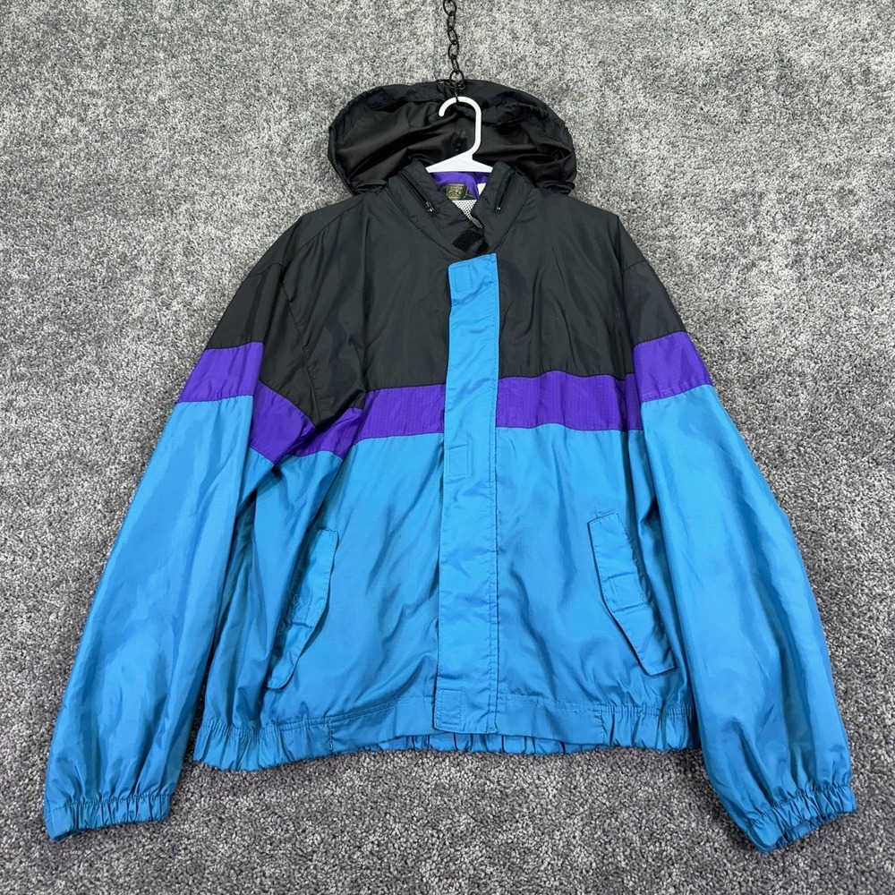 Vintage Linksport Jacket Mens Large Blue Purple Hooded Golf Windbreaker Retro